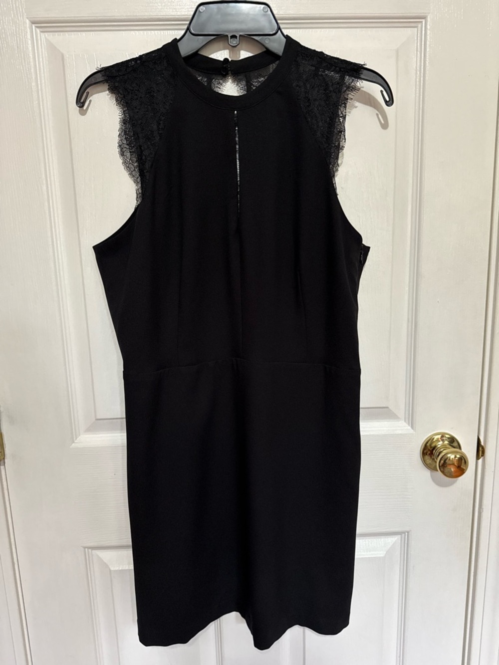 Michael Kors Black Sleeveless Lace-Shoulder Midi Dress